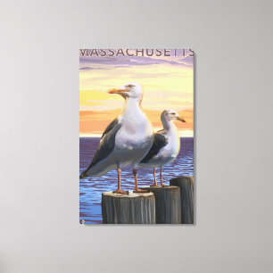 MassachusettsSea Gulls Scene Canvas Afdruk