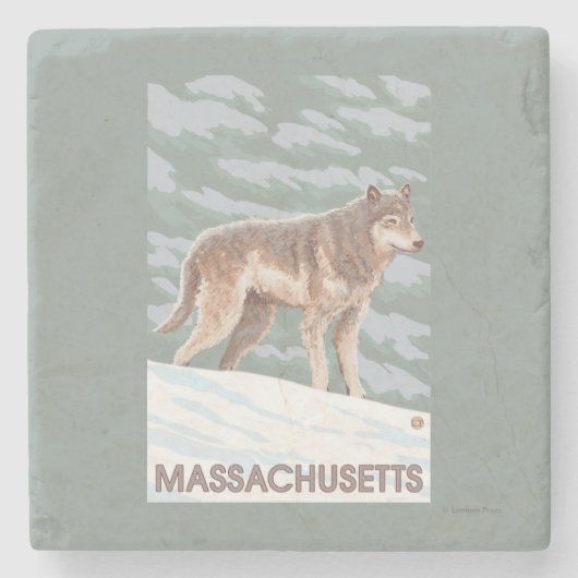 MassachusettsWolf Scene Stenen Onderzetter (Voorkant)