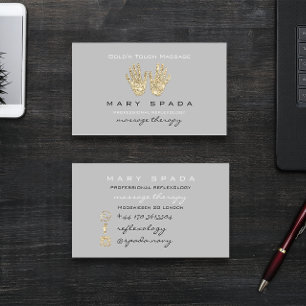 Massage Reflexology Glitter Hands Reiki Gray Gold Visitekaartje