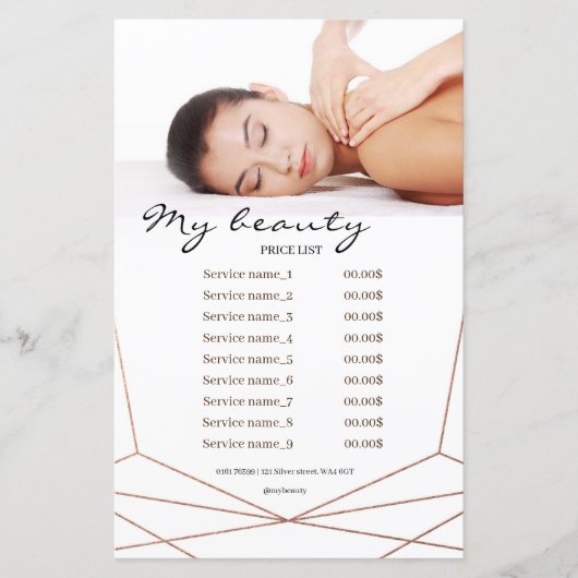 Massage Salon White Background & Lijst Price List (Voorkant)