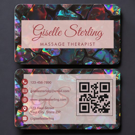 Massage Therapist Black Opal QR Code Visitekaartje
