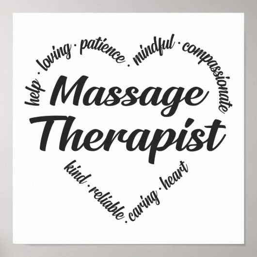 Massage Therapist Heart Word Cloud Poster (Voorkant)