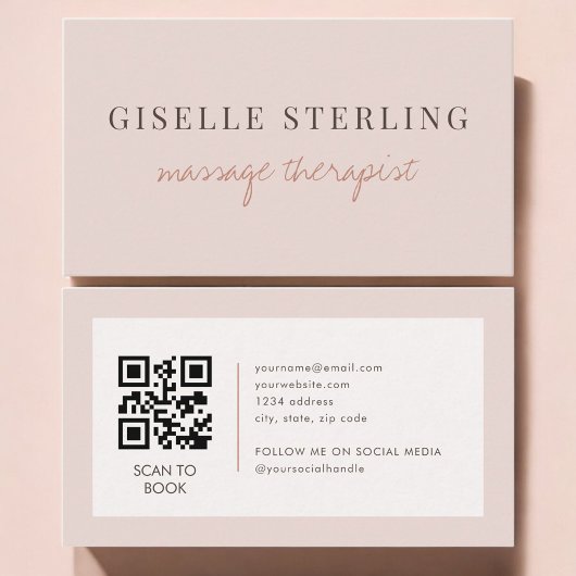 Massage Therapist QR Code Blush Pink  Visitekaartje