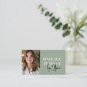 Massage Therapist QR Code Sage Green Photo Visitekaartje (Staand voorkant)
