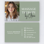 Massage Therapist Sage Green Photo Visitekaartje