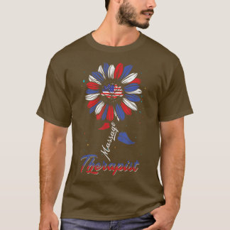 Massage Therapist USA Flag Sunflower Vierde T-shirt