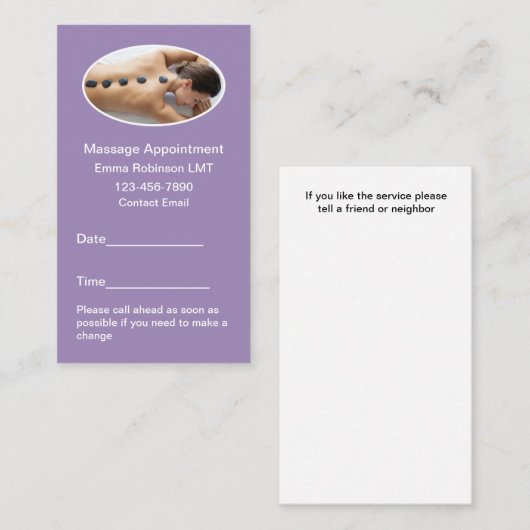 Massage Thérapiste Cartes de visite de rendez-vous (Devant / Derrière)