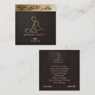 Massage Therapy Gold & Black Business Card Vierkante Visitekaartje