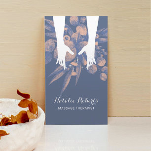 Massage Therapy Healing Hands Blue Pink Greenery Visitekaartje
