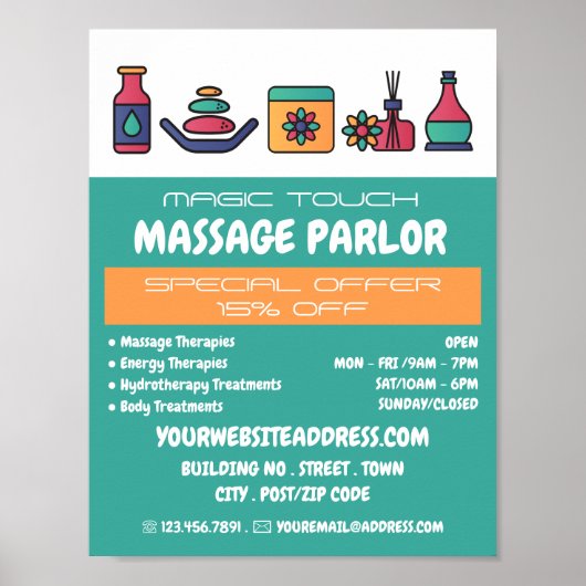 Massagepictogrammen, Massagetherapie, Massagesalon Poster (Voorkant)