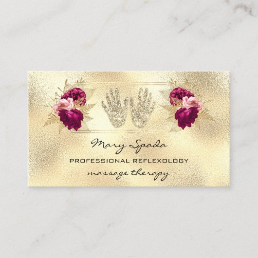Massagereflexology Reiki Hands Gold QRCode Wreath Visitekaartje (Voorkant)