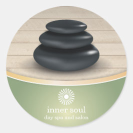 Massagestonen op houten kuil Groen Ronde Sticker