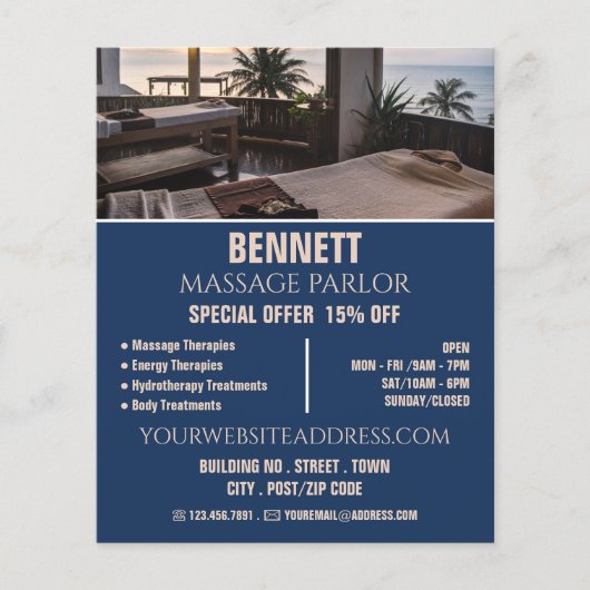 Massagetabellen, massagetherapie, massageparlor flyer (Voorkant)