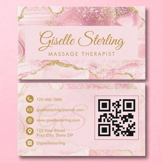 Massagetherapeut Blush Pink Gold Agaat QR-code Visitekaartje