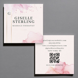 Massagetherapeut Blush Pink Waterverf QR-code Vierkante Visitekaartje