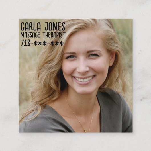 MASSAGETHERAPEUT FOTO VIERKANT VISITEKAARTJE (Voorkant)