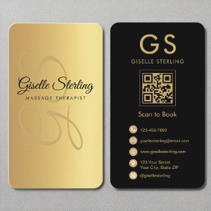Massagetherapeut Monogram Gold Black QR-code Visitekaartje