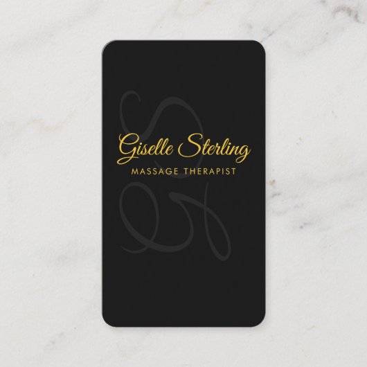 Massagetherapeut Monogram Zwart Goud QR-code Visitekaartje (Voorkant)