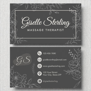 Massagetherapeut Moody Charcoal Grey Floral Visitekaartje