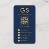 Massagetherapeut Navy Blue Gold QR Code Monogram Visitekaartje (Achterkant)