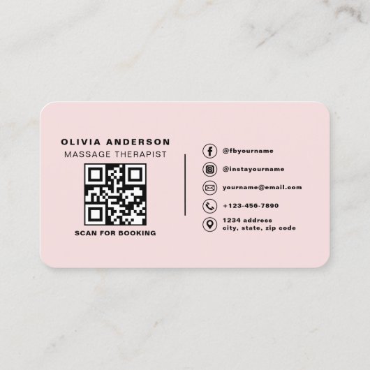 Massagetherapeut QR Code Blush Pink Visitekaartje (Achterkant)