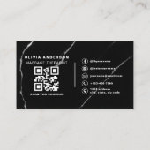 Massagetherapeut QR Code Zilver Zwart Marmer Visitekaartje (Achterkant)