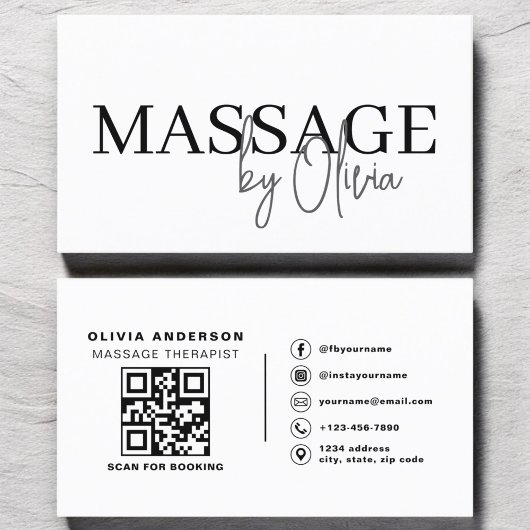 Massagetherapeut QR Code Zwart Wit Visitekaartje
