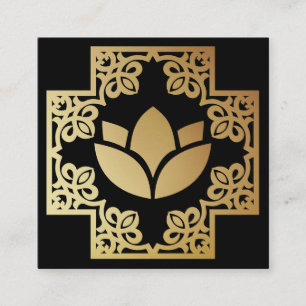 Massagetherapeutus Gouden Frame Lotus Bloem Foto Vierkante Visitekaartje