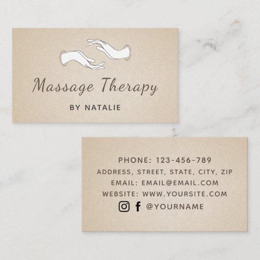 Massagetherapie Boho Script Moderne Healing Hands Visitekaartje (Voorkant / Achterkant)