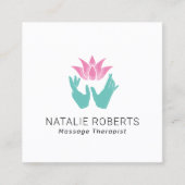 Massagetherapie Handen en roze Lotusventilator Vierkante Visitekaartje (Voorkant)