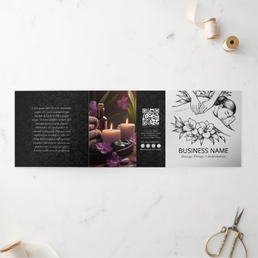 Massagetherapie Healing Hands Energy Spa Trifold Drieluik Kaart (Buitenkant)