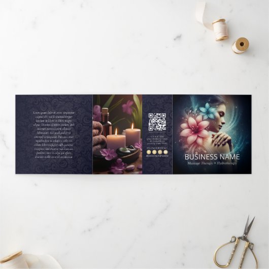 Massagetherapie Healing Hands Energy Spa Trifold Drieluik Kaart (Buitenkant)