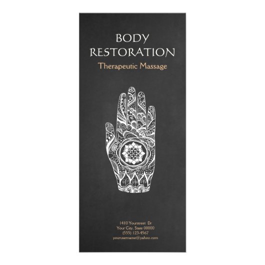 Massagetherapie Henna Lotus Tattoo Hand 4 Reclamekaart (Voorkant)