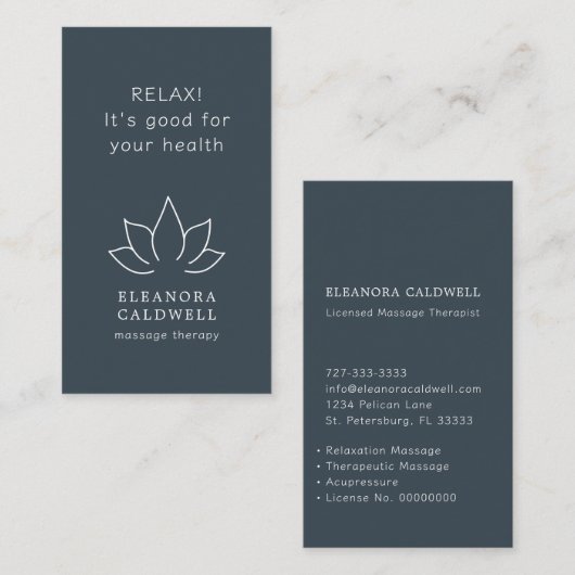 Massagetherapie Lotus Logo White op houtskool Visitekaartje (Voorkant / Achterkant)