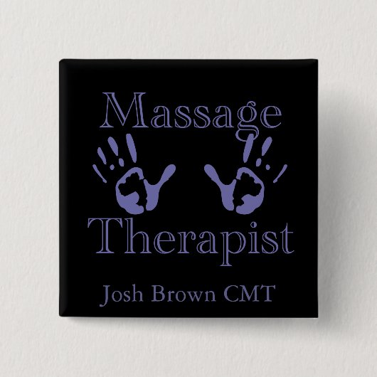 Massagetherapie: Prints met een blauwe hand Vierkante Button 5,1 Cm (Voorkant)