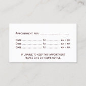 Massagetherapie Professionele Therapie Benoeming Afsprakenkaartje (Achterkant)