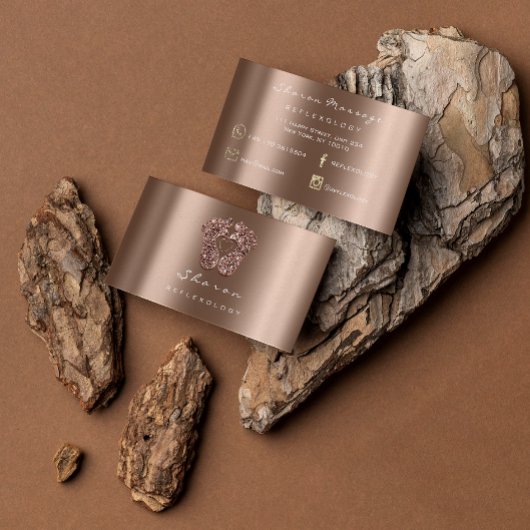 Massagetherapie Reflexology Roos Gold Glitter Feet Visitekaartje