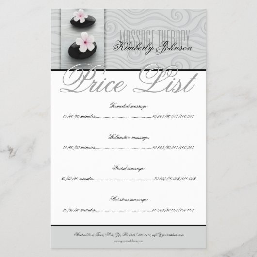Massagetherapie Relaxy Spa Center Prijslijst Flyer (Voorkant)