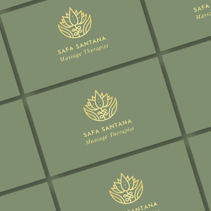 Massagetherapie Sage Green en Gold Lotus Flower Visitekaartje