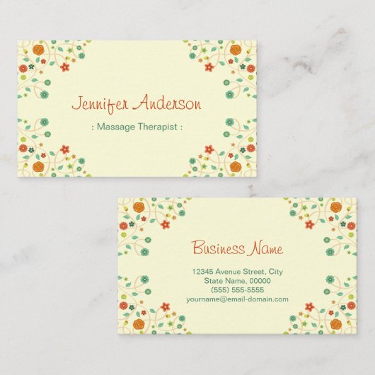 Massagetherapist - Chic Natuur Stylish Visitekaartje (Voorkant / Achterkant)