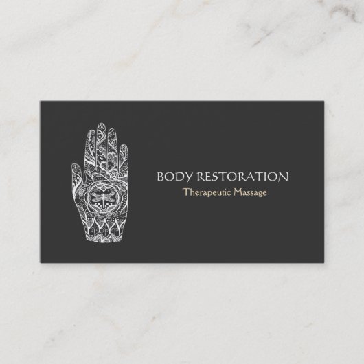 Massagetherapist Henna Dragonfly Tattoo Hand 5a Visitekaartje (Voorkant)