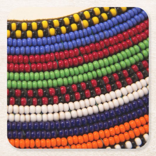 Massai Tribal Bead Pattern Vierkante Kartonnen Onderzetter (Voorkant)
