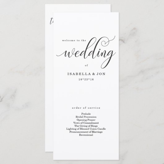 Masse Mariage moderne simple / Programme de cérémo (Devant / Derrière)