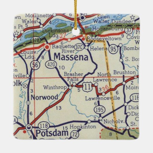Massena NY Map Keramisch Ornament (Achterkant)