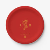 massief rood | Double Happiness Dragon-monogram