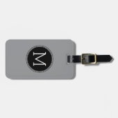 Massief zwart en grijs met monogram bagagelabel (Voorkant horizontaal)