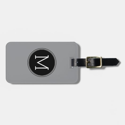 Massief zwart en grijs met monogram bagagelabel (Voorkant horizontaal)