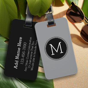Massief zwart en grijs met monogram bagagelabel