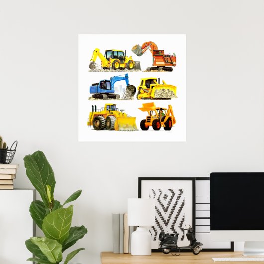 Massieve Kinder constructiedroger en graafmachine Poster (Thuiskantoor)