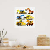 Massieve Kinder constructiedroger en graafmachine Poster (Keuken)